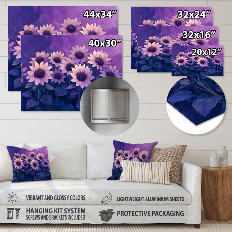 «Mauve crépuscule», art mural impression sur métal tournesols, H 34 po x l 44 po
