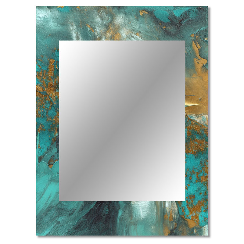 Golden Sunshine Wild Turquoise River Abstract IV - peinture abstraite, miroir mural moderne, impression sur métal