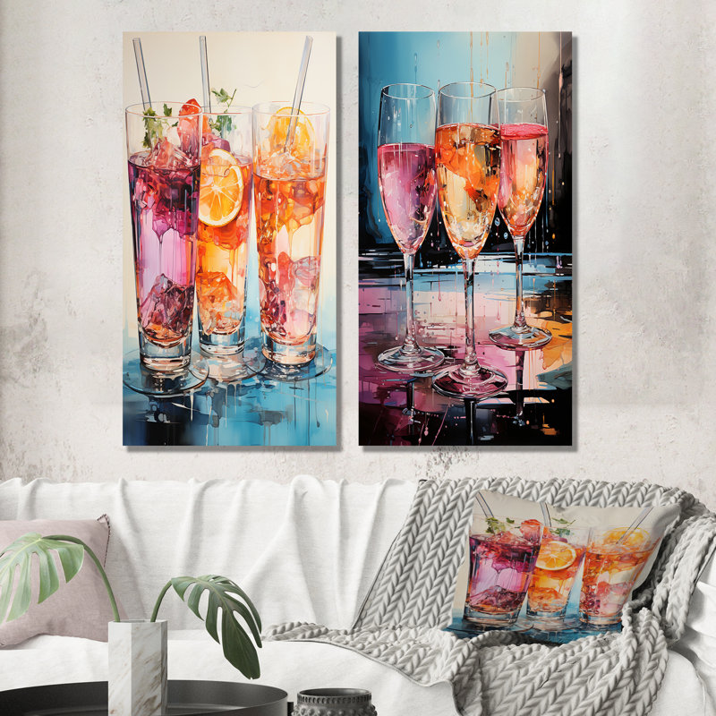 Flûtes à cocktail contemporaines - ensemble de 3 impressions murales en verre, H 28 po x l 24 po