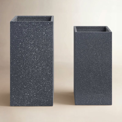 Modern Rectangular Resin Planter Boxes with Sleek Contemporary Design and Durable Polyresin Construction for Stylish Plant Display and Long-Lasting Outdoor or Indoor Use Set of 2