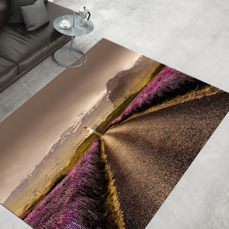 Subtle Geometric Pattern Printed Goblen Fabric Rug in Earth Tone Hues Ideal for Enhancing the Elegance of Living Room Bedroom or Study Area