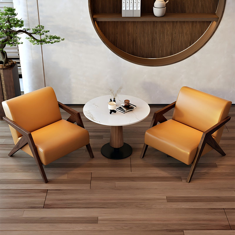Ensemble de 2 tables et chaises en cuir orange