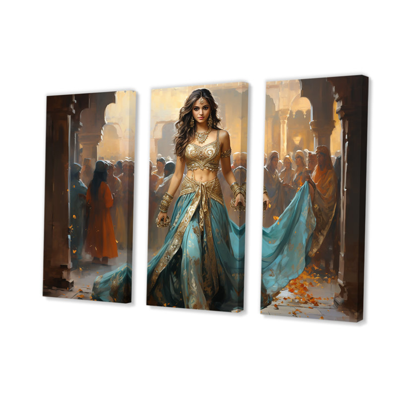 «Blue and Gold Belly Dancer - Dance», art mural, H 40 po x l 60 po, Toile tendue