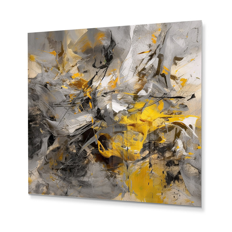 Moutarde jaune et gris vif III - décoration murale abstraite en métal, H 36 po x l 36 po x P 1 po