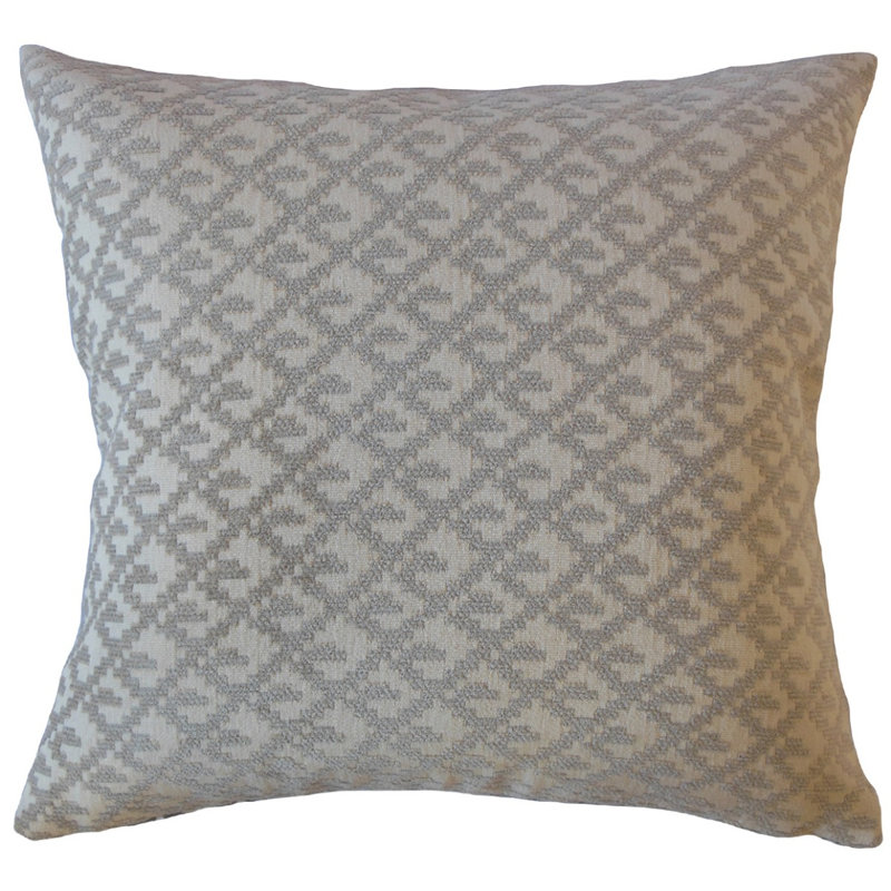 Oreiller Tadewi Crewel, 18 po x 18 po, Argent/Gris, Coussin décoratif