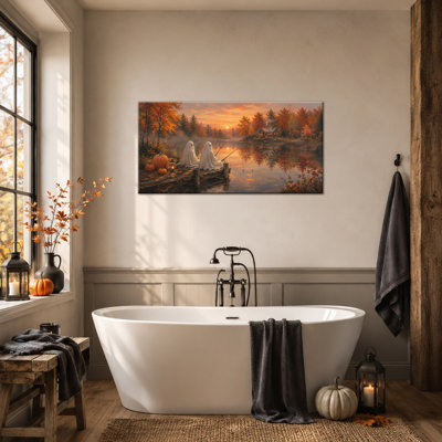  Halloween, art mural, fantôme mignon, impressions sur toile, citrouille d'automne rustique, décor, chalet confortable, images fantaisistes et gothiques rétro pour le salon, chambre à coucher, ferme, scène d'automne, peinture, 12 x 24 po