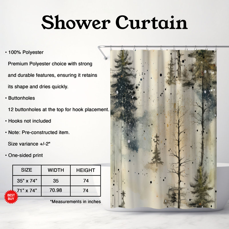 Rideau de douche enneigé - Arbres recouverts de neige, H 74 po x l 71 po