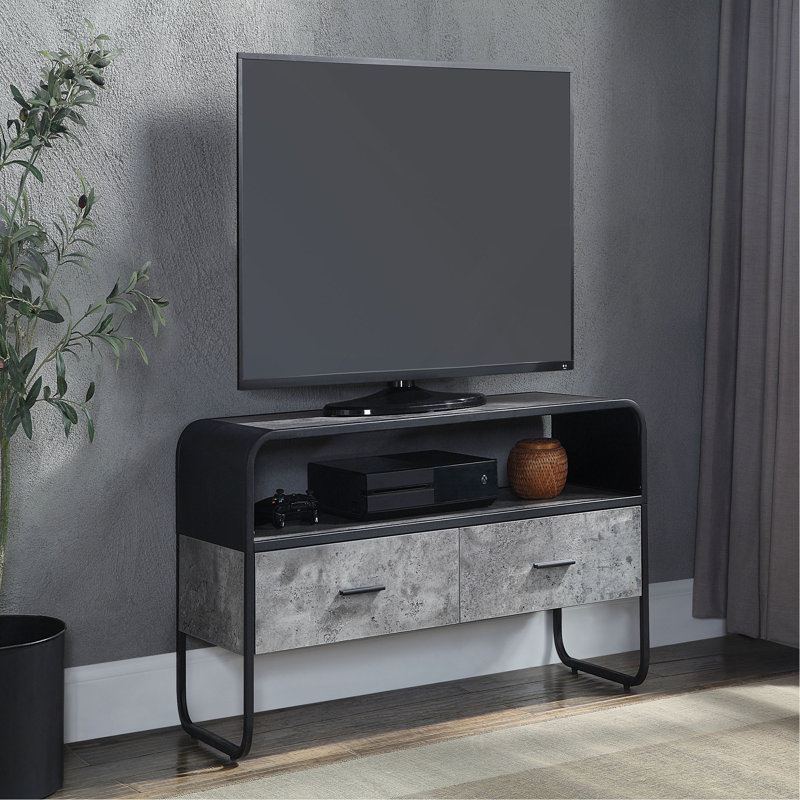 Meuble télé à finition béton gris et noir