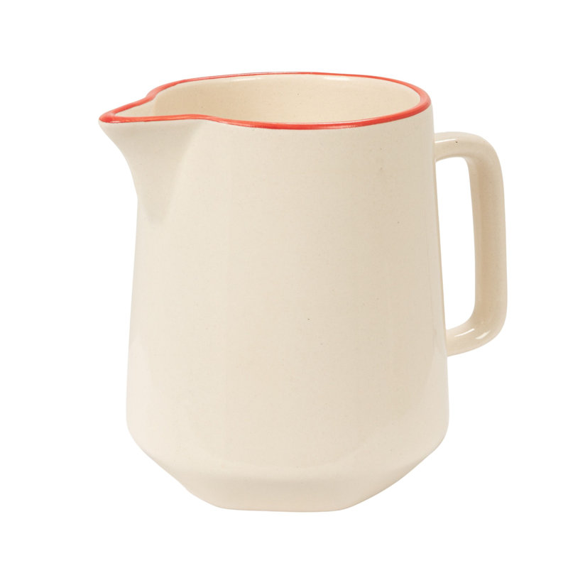 Stoneware Pitcher With Red Rim