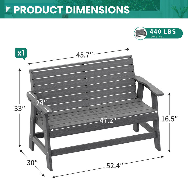 Banc d'extérieur en PEHD pour 2 personnes Davonia