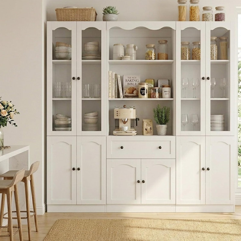 Armoire avec porte vitrée, armoire avec tiroirs en bois, White