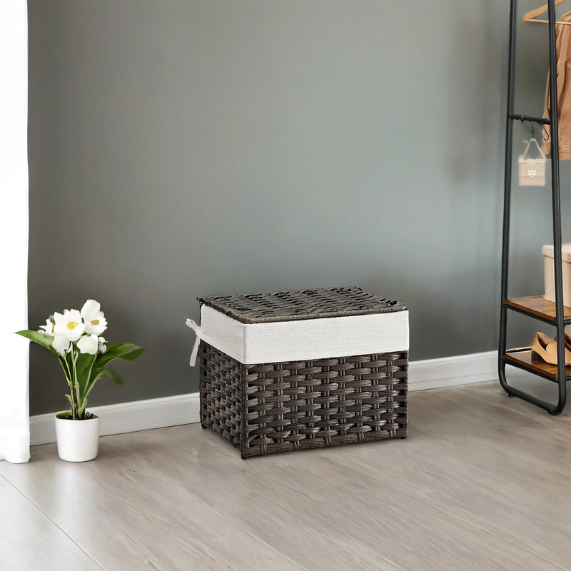 Storage Basket With Lid, 9.2 Gallon (35L) Storage Bin, Woven Blanket Storage Basket With Handles, Foldable, Removable Liner, Metal Frame, For Bedroom, Laundry Room