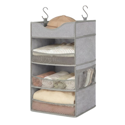 3-Shelf Hanging Closet Organizer with Upper Storage, Light Gray Fabric Storage, 12 x 15.8 x 30.7 in