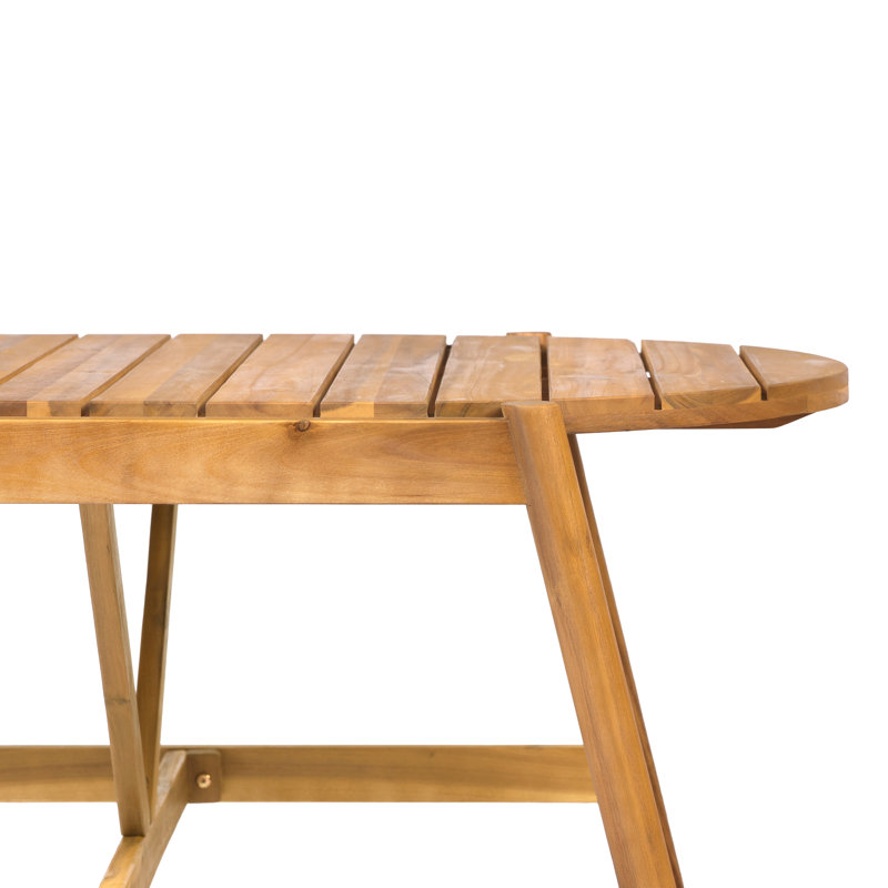 Table de salle à manger d'extérieur moderne Pavia 44'' en bois d'acacia, table de patio ovale à lattes avec pieds inclinés
