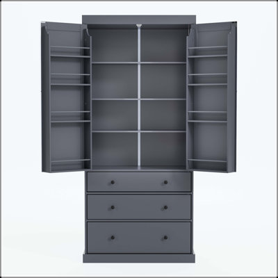 77" Tall Farmhouse Kitchen Pantry with 8 Door Shelves and 3 Drawers