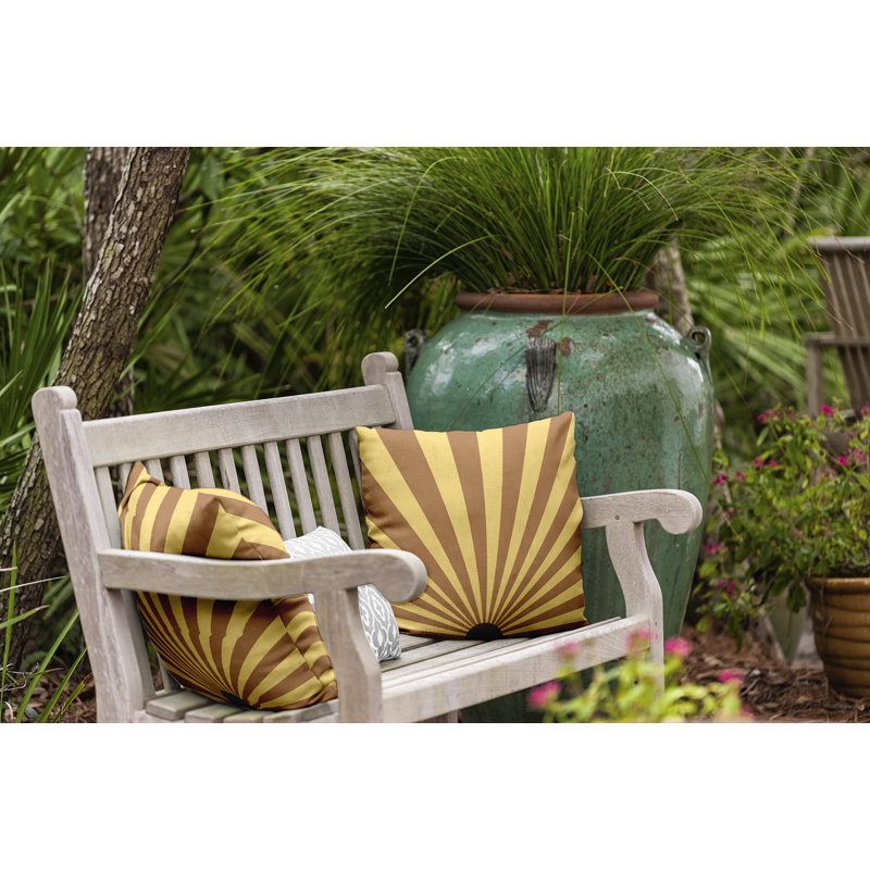 Coussin intérieur / extérieur Leafy Branch, H 20 po x l 20 po, Moutarde / tortilla géométrique