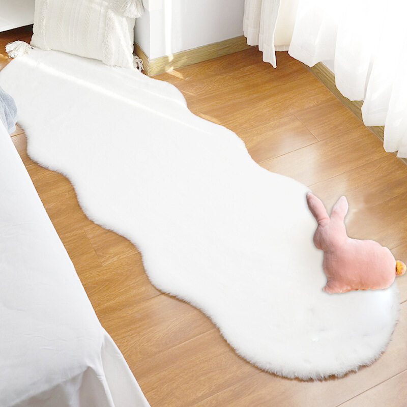 White Faux Rabbit Fur Rug Luxury Soft Faux Fur Novelty Rug Carpet For Bedroom Living Room, Novelty 2' x 6'