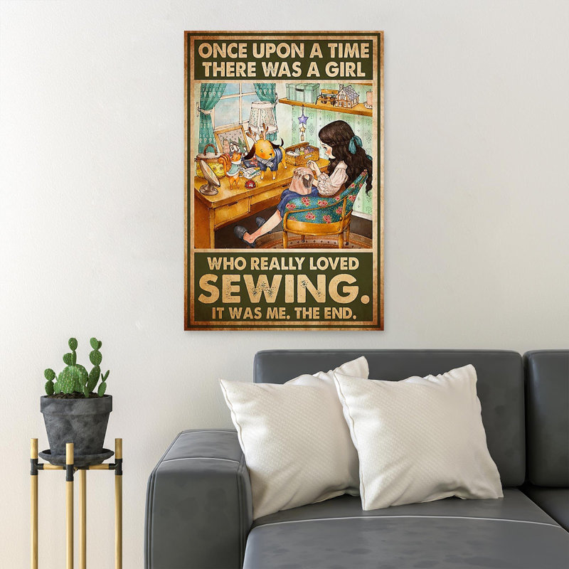 «Girl Sewing In A Room - Il était une fois», reproduction d'art graphique sur toile tendue, H 20 po x l 16 po x P 2 po