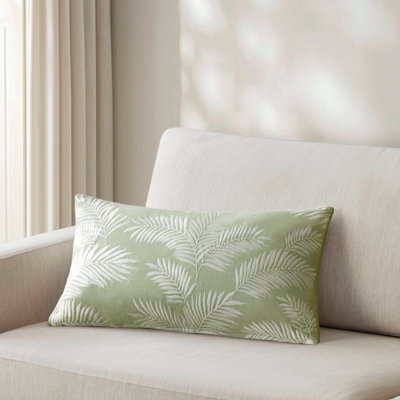 Housse de coussin en coton brodé Botanical 14 po x 24 po, vert