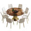 Table de salle à manger ronde de luxe de 53 pouces avec plateau en verre fumé, table de cuisine moderne pour 4 à 8 personnes, base en acier inoxydable doré et assemblage facile