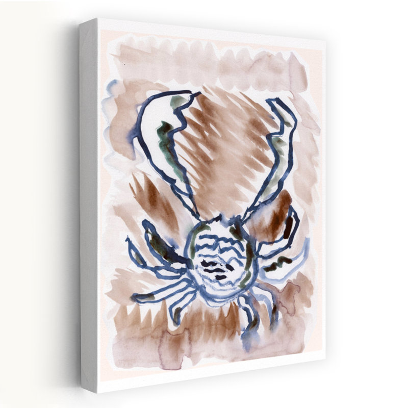 Impression d'art mural bleu crabe aquarelle abstraite minimaliste moderne, H 18 po x l 12 po