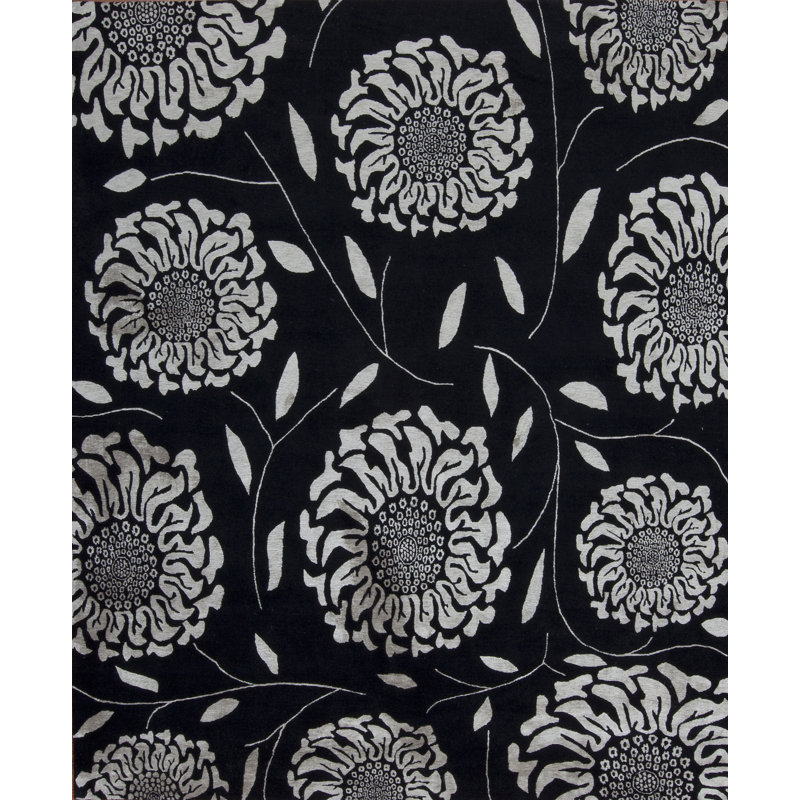 Modern Tibet Handmade Silk and Wool Floral Area Rug, Rectangle 9' x 12'