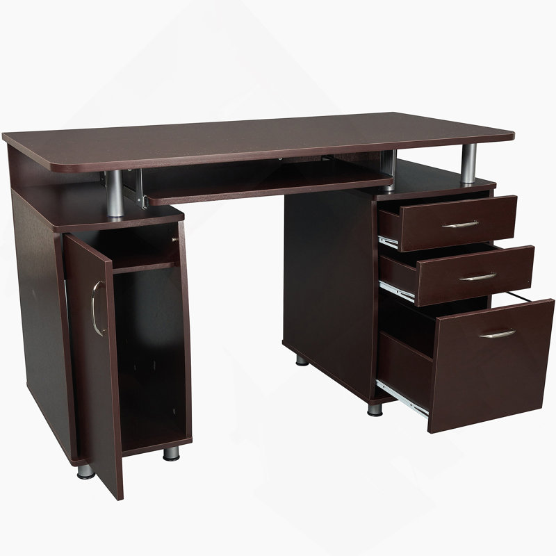 Bureau d'ordinateur complet avec rangement, chocolat