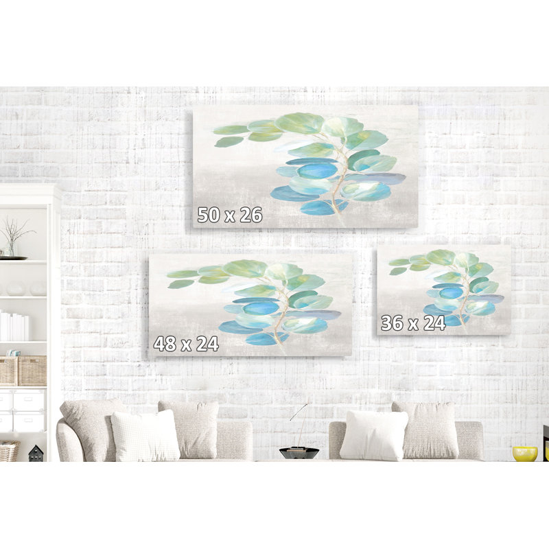 Branches sur blanc et brun clair II, eucalyptus, bleu, cyan, bleu sarcelle, vert, plante, nature