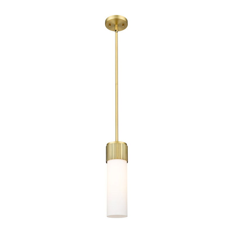 Maiza 1 - Light Single Drop Pendant Pendant, Brushed Brass, 13.5" H x 4" W x 4" D, Matte White