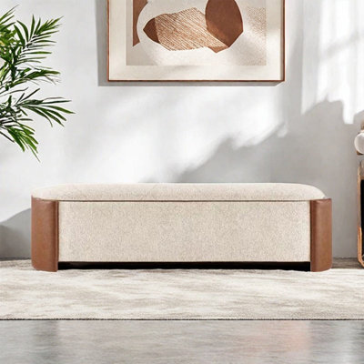 Banc de rangement crème en bois massif