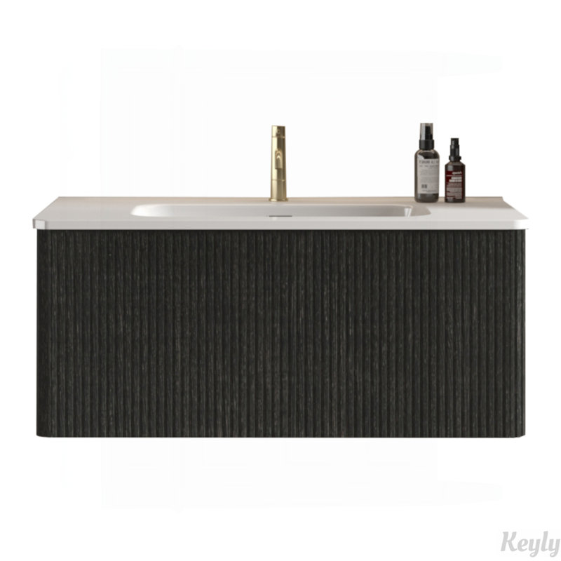 Meuble-lavabo rayé 36 po avec lavabo en céramique blanc 36 po, pré-assemblé, Noir