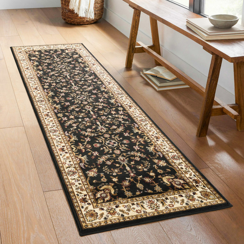 Tapis contemporain d'intérieur, Noir, Tapis de couloir 2 pi 7 po x 7 pi 3 po