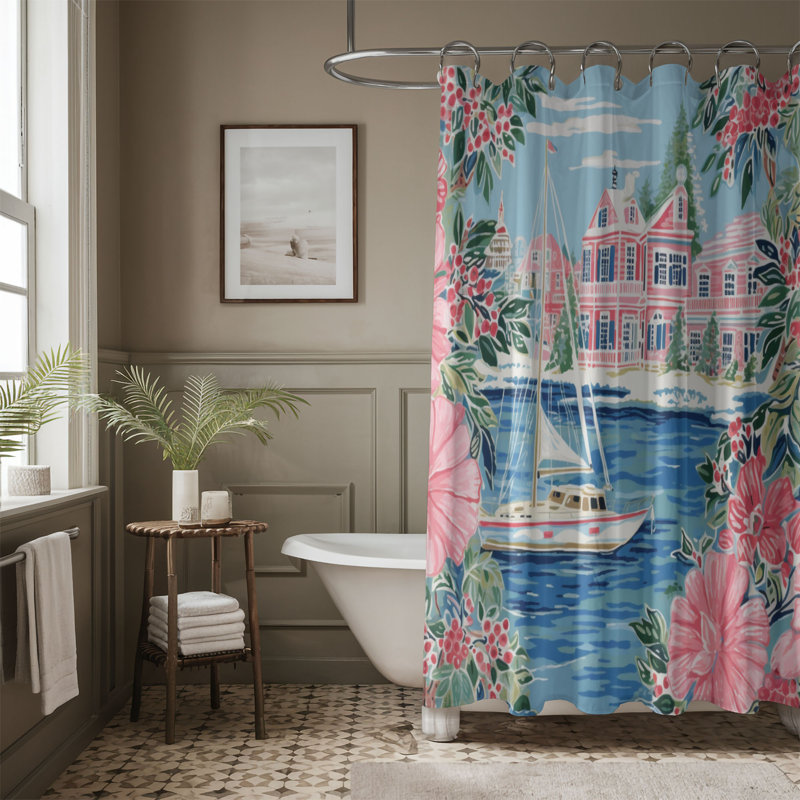 Rideau de douche standard 1 pièce Elegant Sea Town, H 74 po x l 71 po