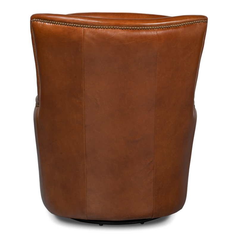 Baker Swivel Club Chair, Dark Brown Genuine Leather