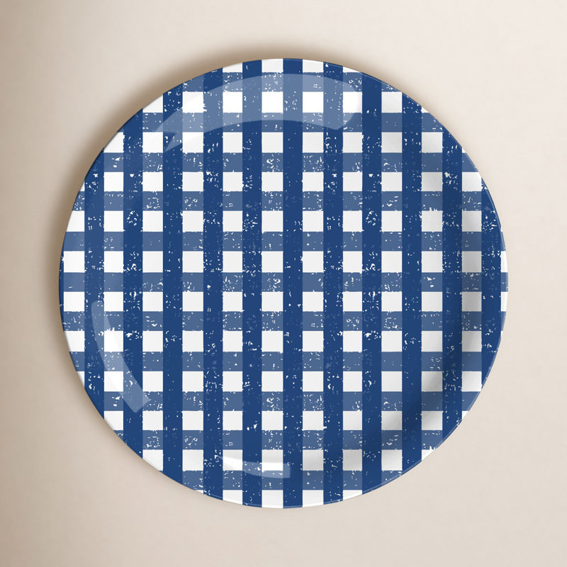 Assiette plate en mélamine vichy bleu marine Caila - bleu - 10,5 po