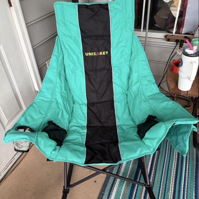 Oversize Folding Rocking Camping Chair For Outside Use With Cup Holder,Support 400 Lbs - Black/Green