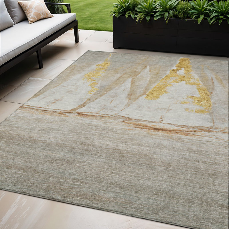 Tapis intérieur / extérieur 5 pi x 8 pi taupe et doré