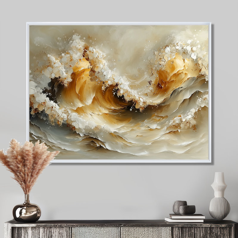 «Gray and White Oceanic Waves Spiral III», art mural sur toile transitionnel, H 12 po x l 20 po, Cadre flottant, Blanc