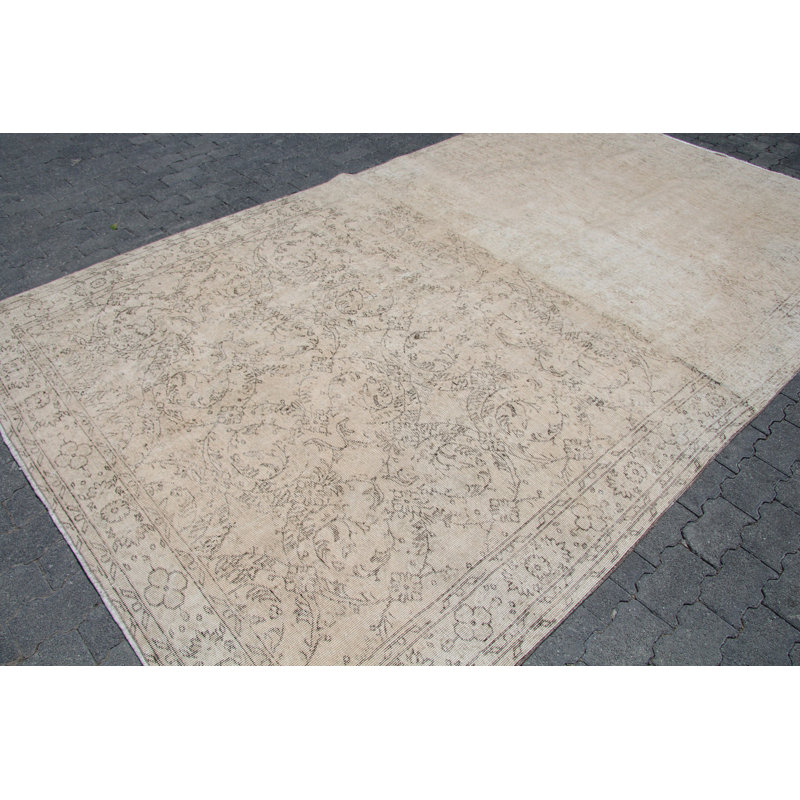Grand tapis turc Oushak rétro beige discret pour le salon ou la chambre à coucher