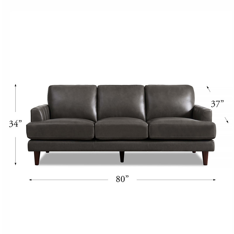 Reuma Top Grain Leather Sofa Couch, Cassia Concord Gray