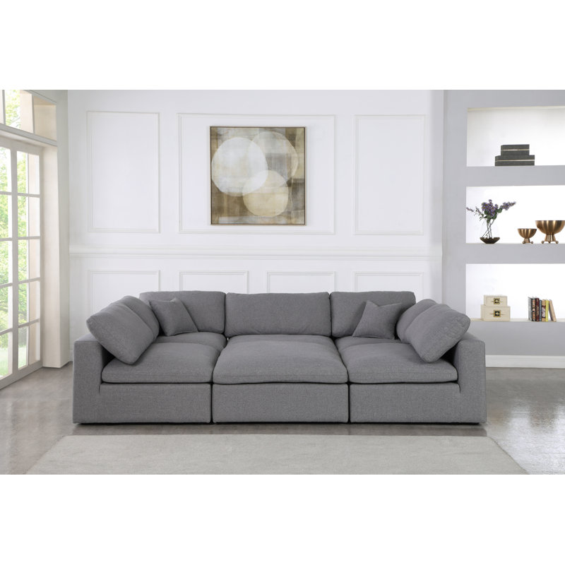 Burrows Upholstered U-Shaped Sectional Reversible, Grey Linen Textured Fabric