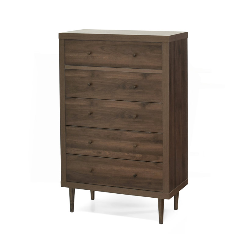 Commode à 5 tiroirs, une solution de rangement pour la chambre à coucher, Noyer