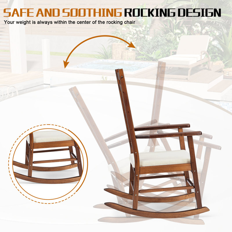 Chaise berçante de patio en bois massif avec finition naturelle, Bois naturel