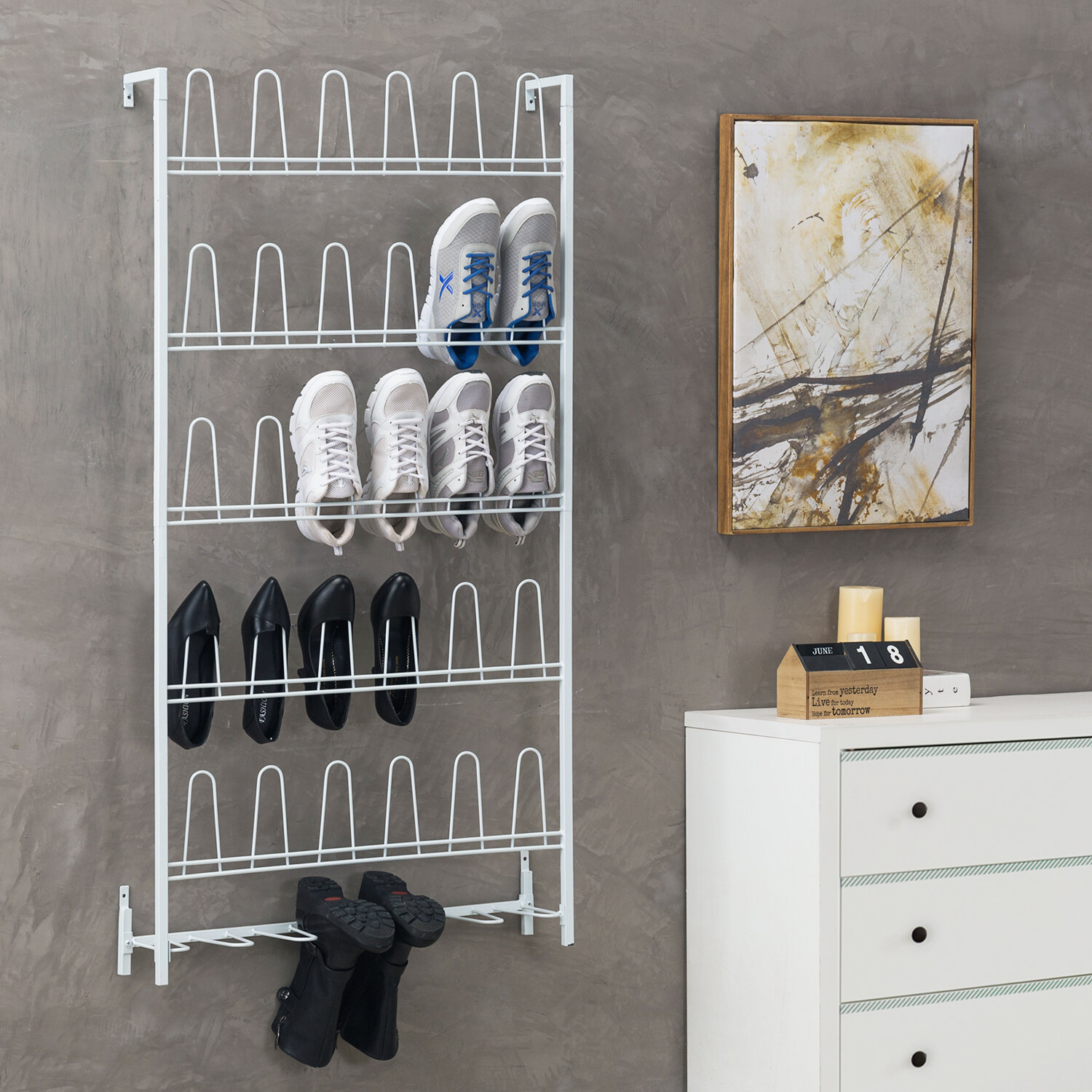 Wall-Mounted 18-Pair Shoe Boot Rack