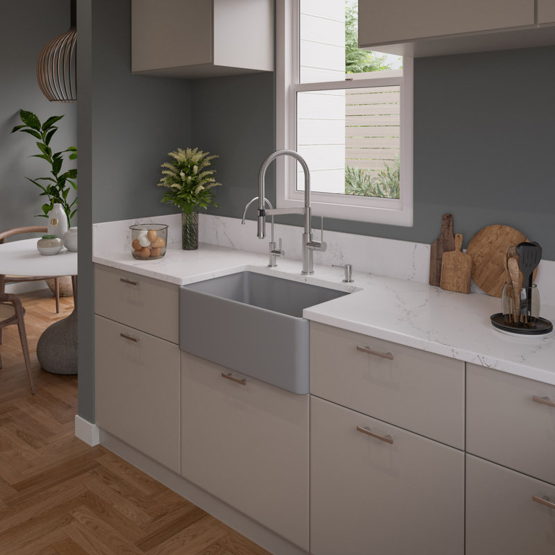 30'' L Single Bowl Fireclay Kitchen Sink, Gray