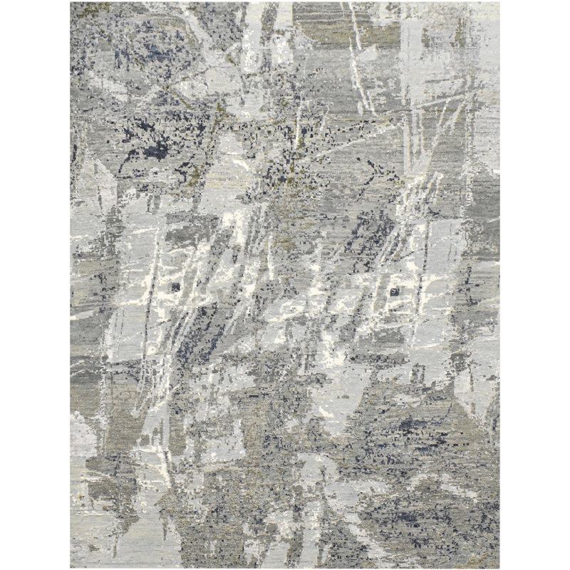 Abstract Indoor Rug, Rectangle 4' x 6', Silver/Light Gray/Black