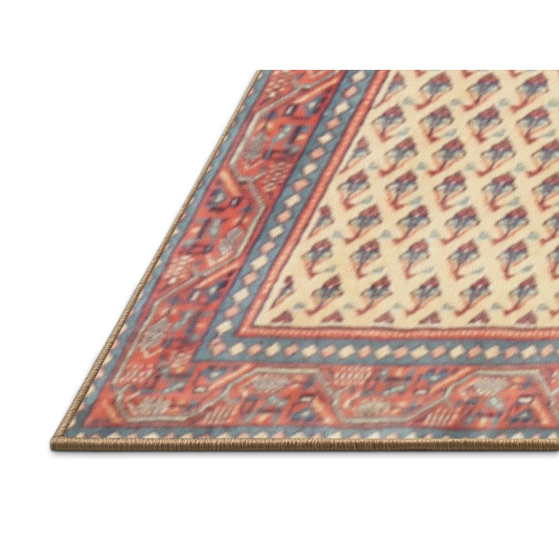 Tapis oriental rouge / beige / bleu, Rectangle 5 pi x 7 pi