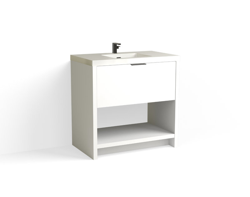 Vista 36" W Freestanding Single Bathroom Vanity, White Nanomatte/Matte Black, White Gloss, Single-Hole