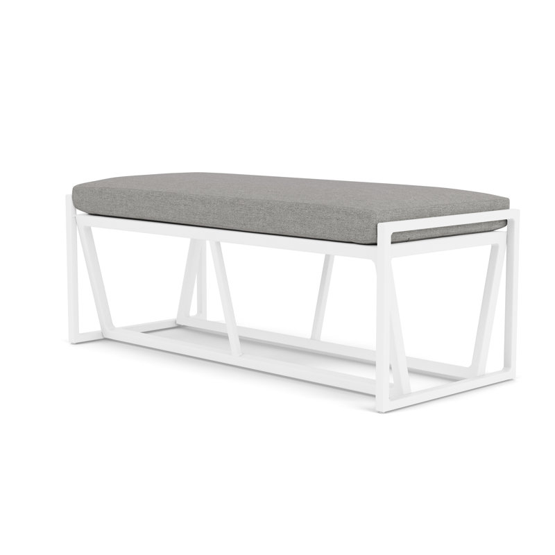 Summit Outdoor Dining Bench, Matte White, Demo Stone