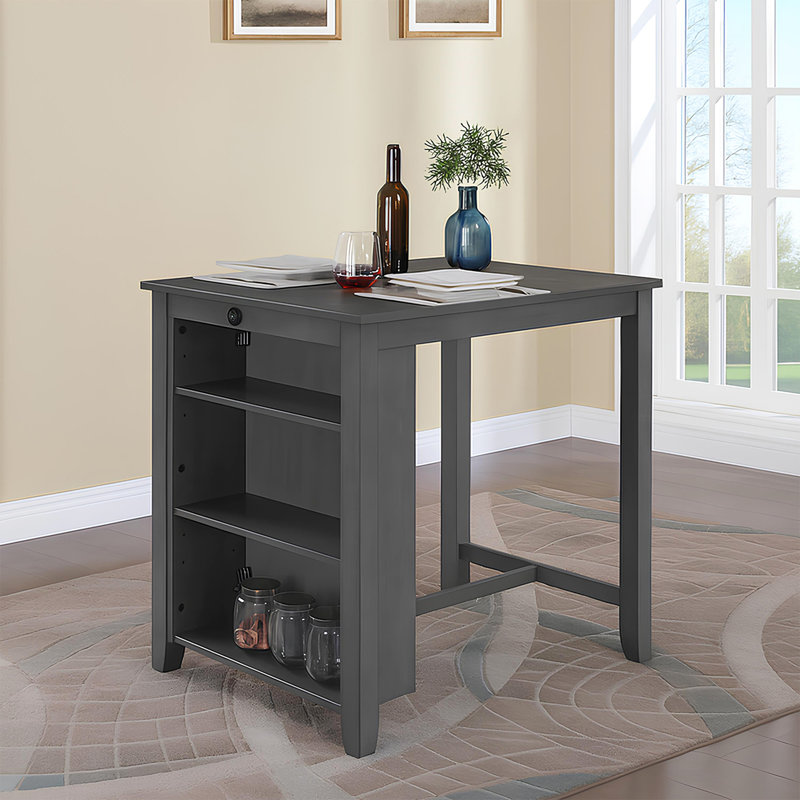 Table de salle à manger à hauteur de comptoir 36 po avec ports USB et tablettes, Gris